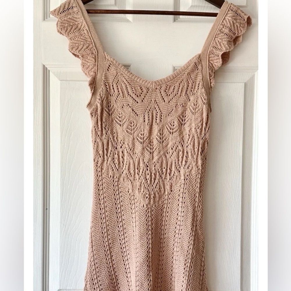 Freshman 1996 Peach Crochet Knit Ruffle Dress Sz Medium Cottagecore medium - Picture 5 of 9